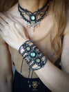 Labradorite macrame choker necklace with silver adornments, Tribal jewellery