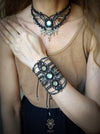 Labradorite macrame choker necklace with silver adornments, Tribal jewellery