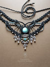 Labradorite macrame choker necklace with silver adornments, Tribal jewellery