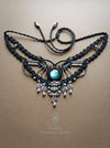 Labradorite macrame choker necklace with silver adornments, Tribal jewellery