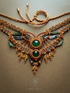 Green Agate bohemian macrame choker necklace with gold-plated adornments, Festival party choker