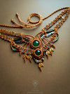 Green Agate bohemian macrame choker necklace with gold-plated adornments, Festival party choker