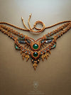 Green Agate bohemian macrame choker necklace with gold-plated adornments, Festival party choker